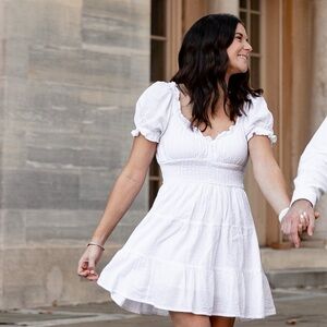 Ami White Textured Mini Dress